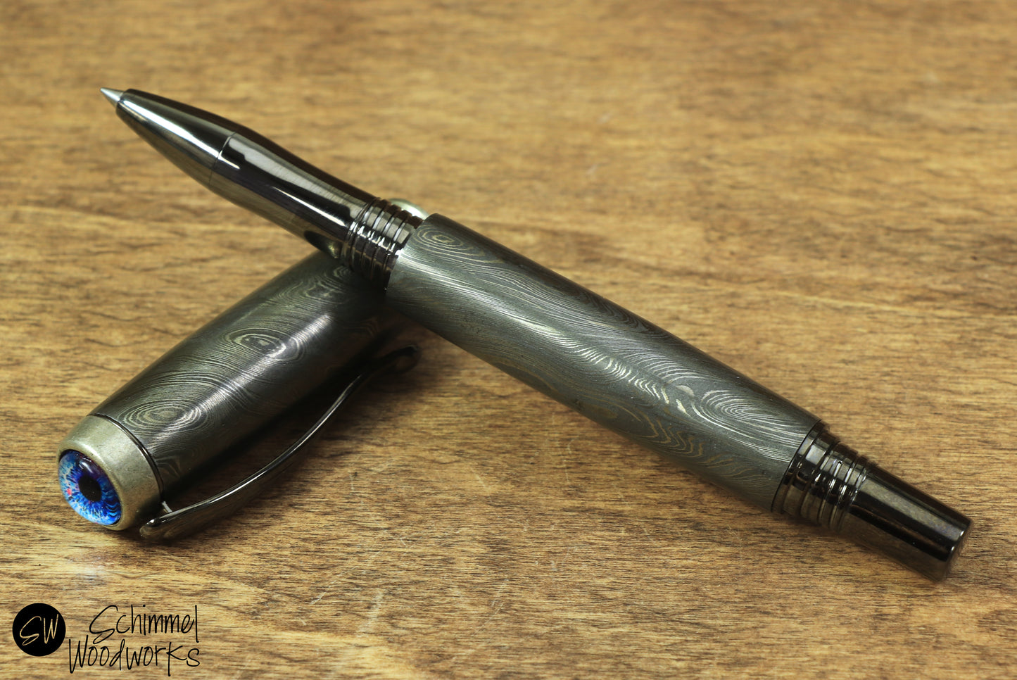 Blue Dragons Eye Damascus Rollerball Pen