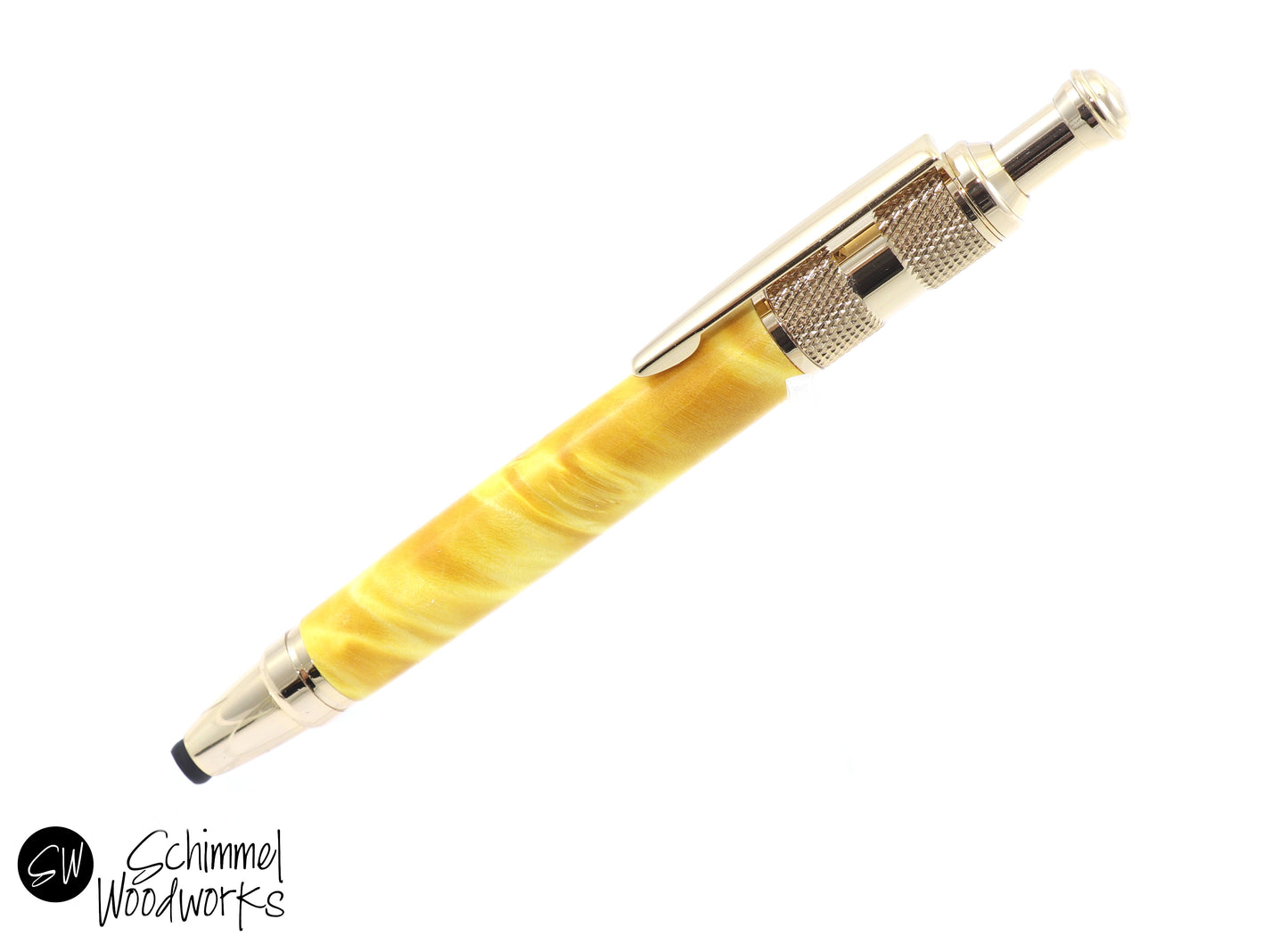 Yellow Burl Gold Click Pen with Stylus
