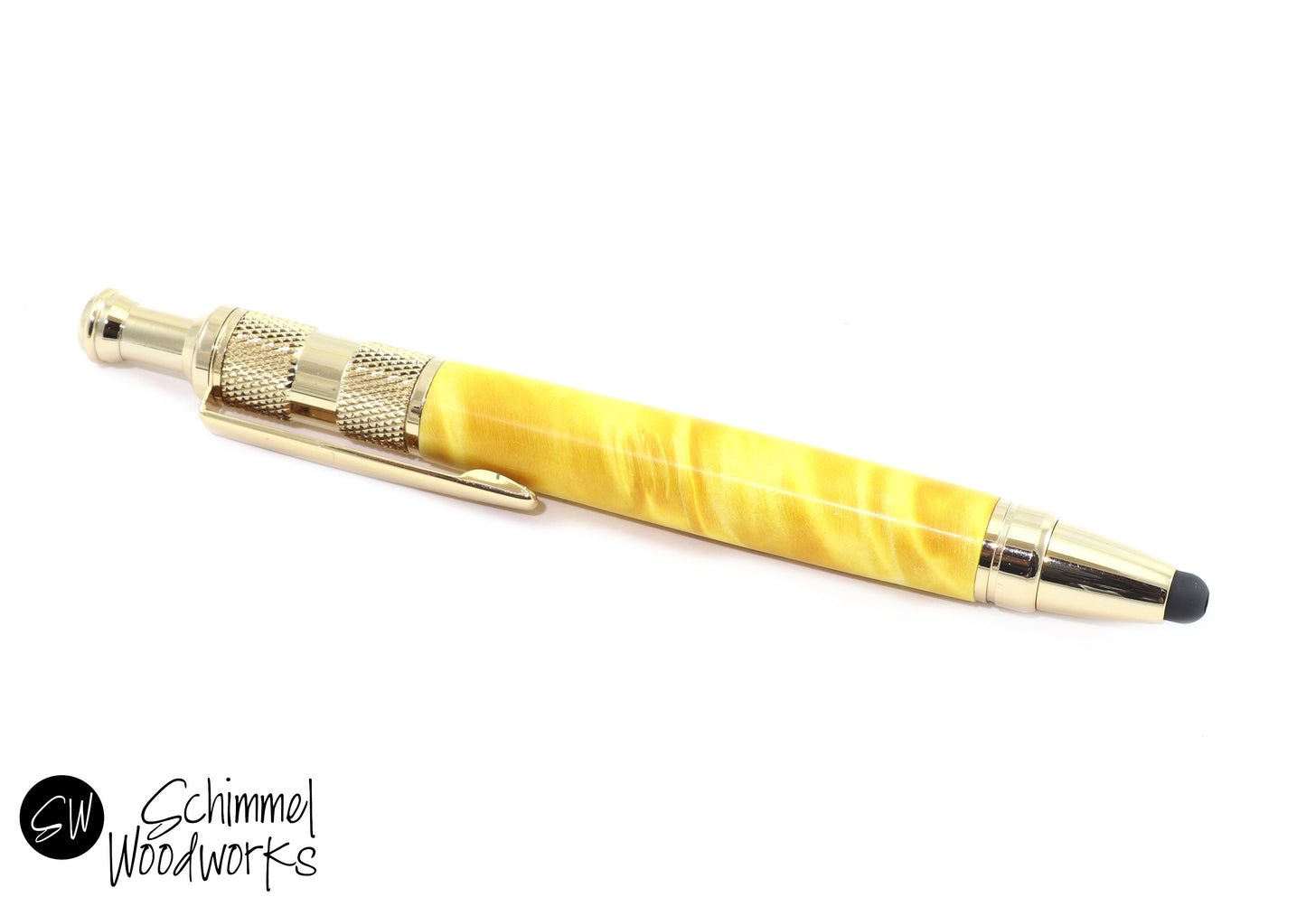 Yellow Burl Gold Click Pen with Stylus