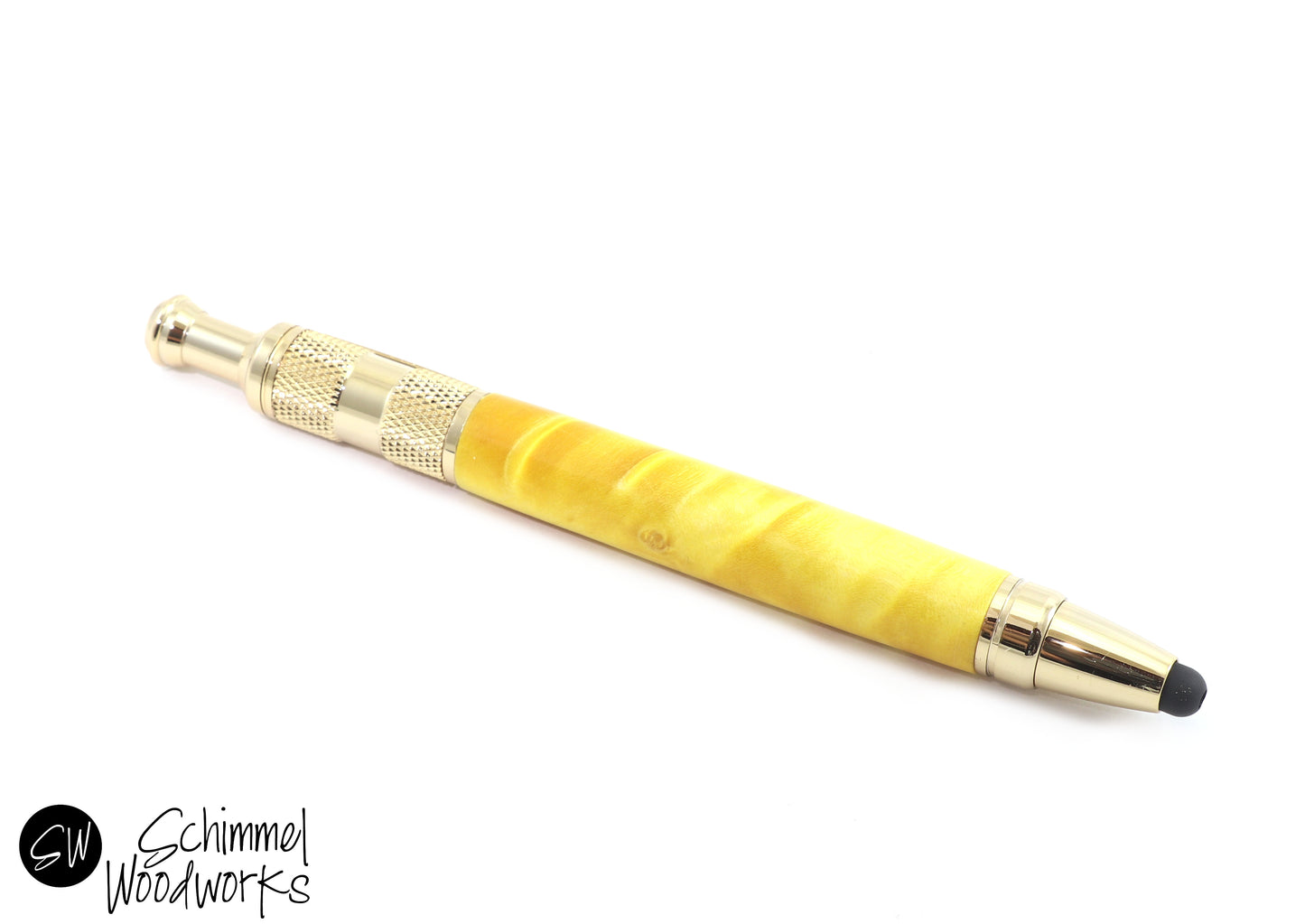 Yellow Burl Gold Click Pen with Stylus