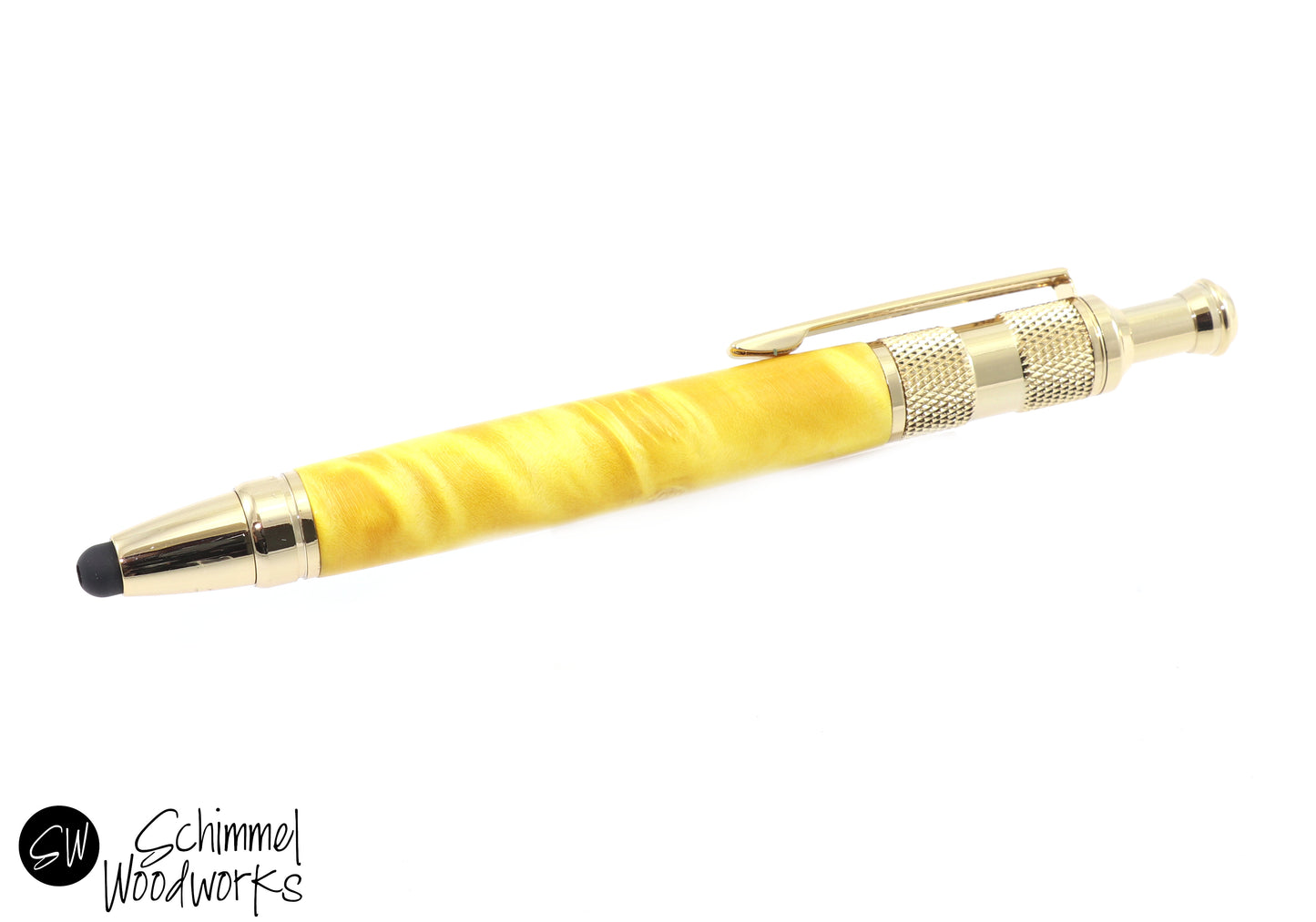 Yellow Burl Gold Click Pen with Stylus