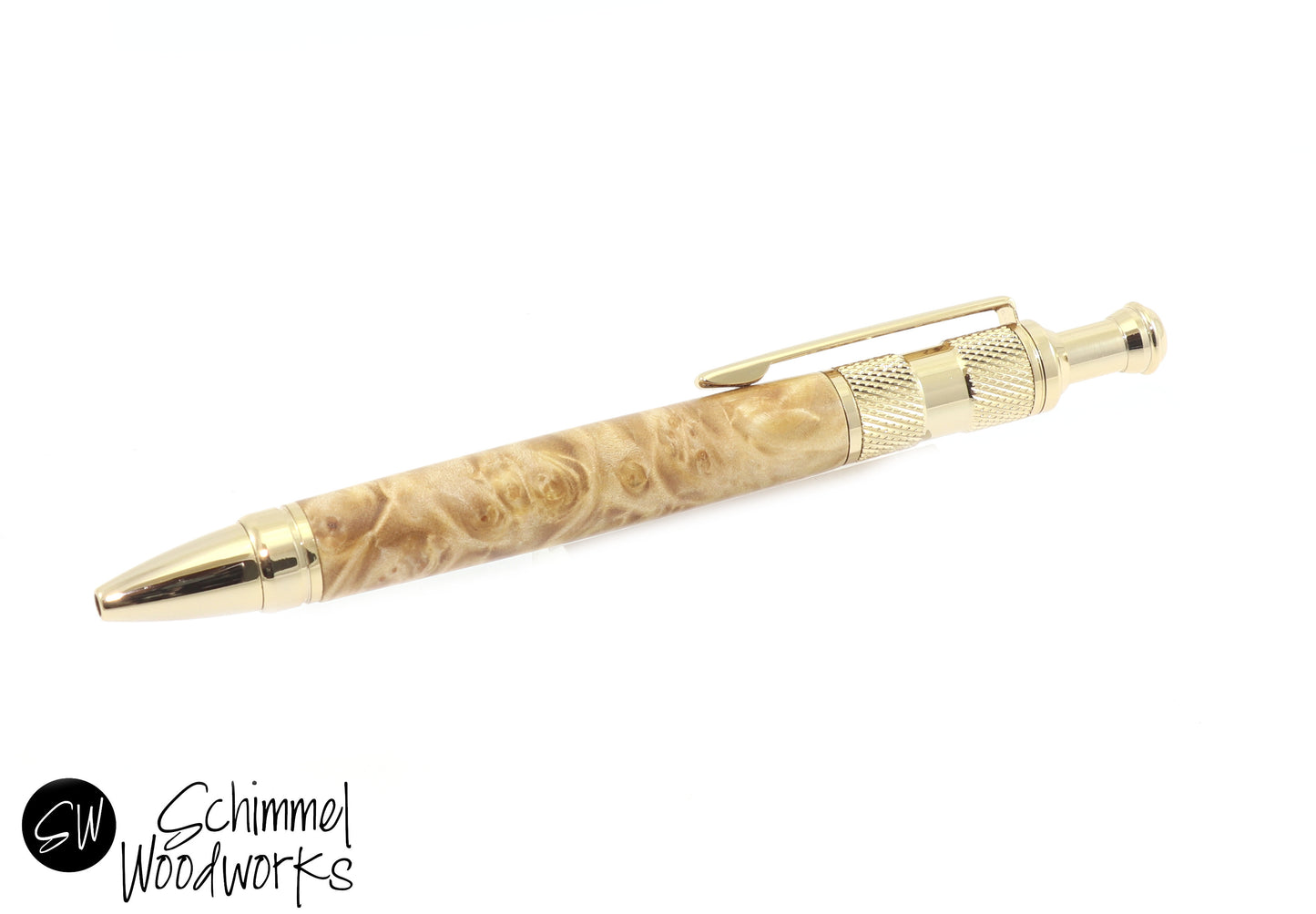 Burl Wood Gold Metal Click Pen