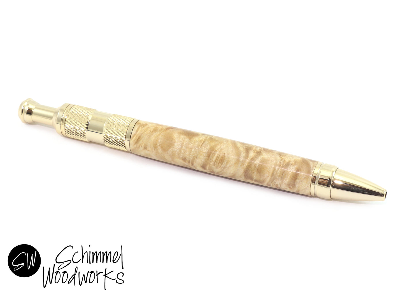 Burl Wood Gold Metal Click Pen