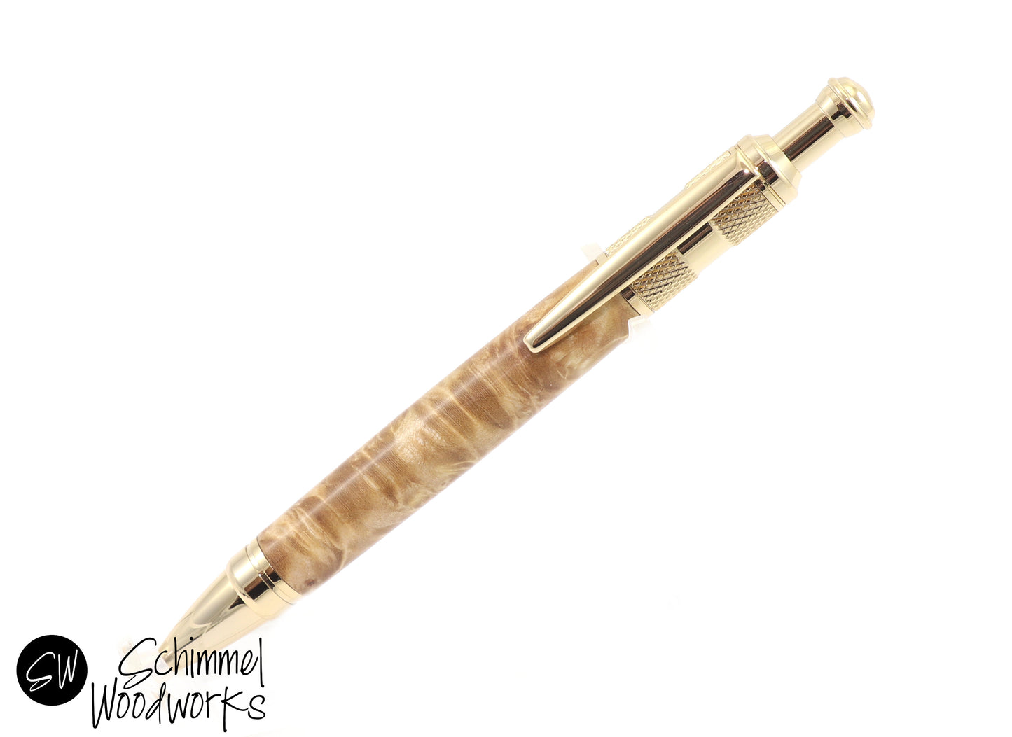 Burl Wood Gold Metal Click Pen