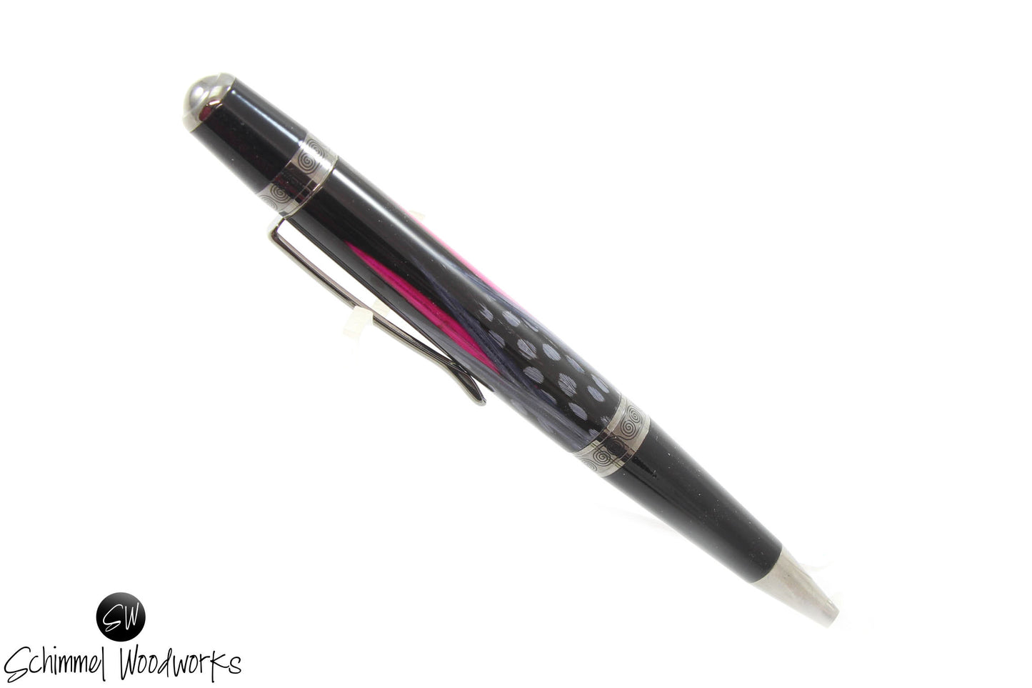 Real Feather Ballpoint Pen with Pink Accent