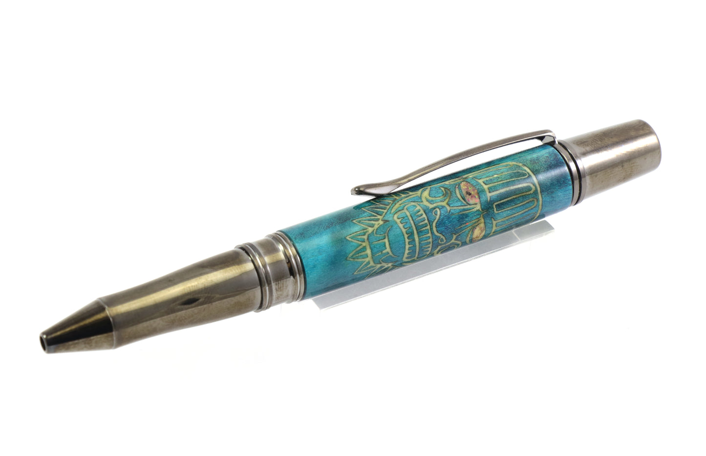 Teal Tiki Skull Pen