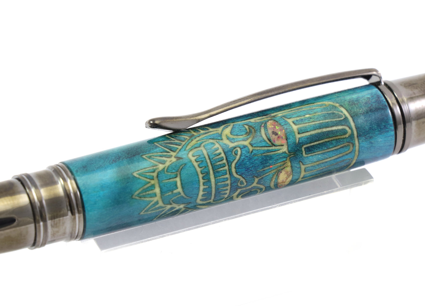 Teal Tiki Skull Pen