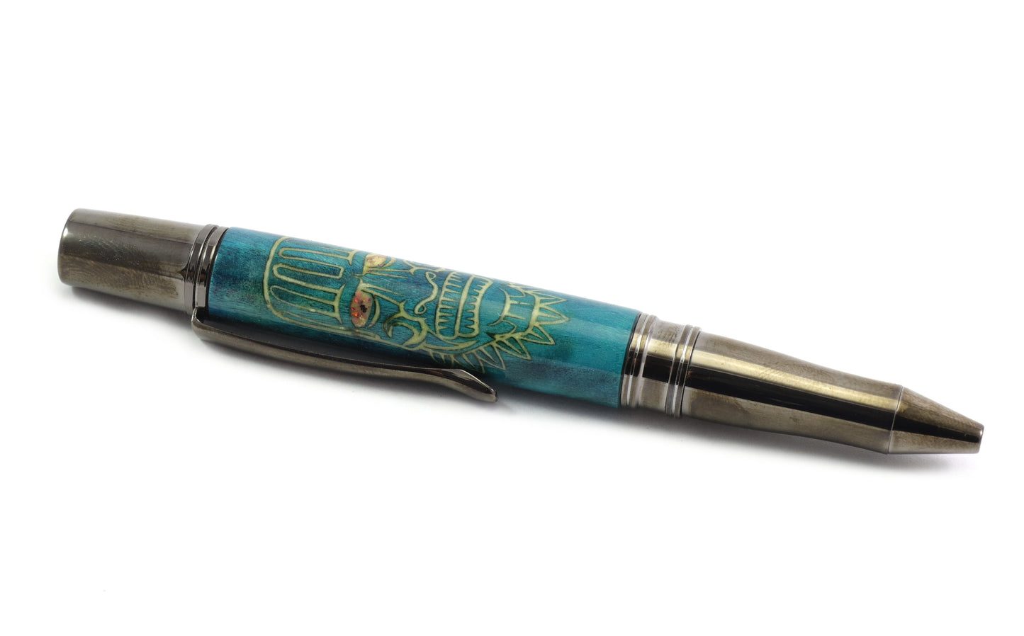 Teal Tiki Skull Pen