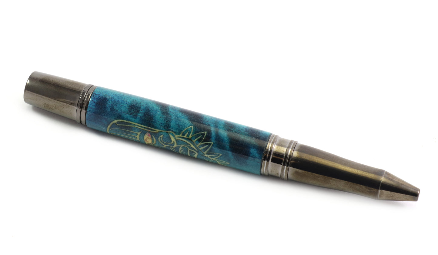 Teal Tiki Skull Pen