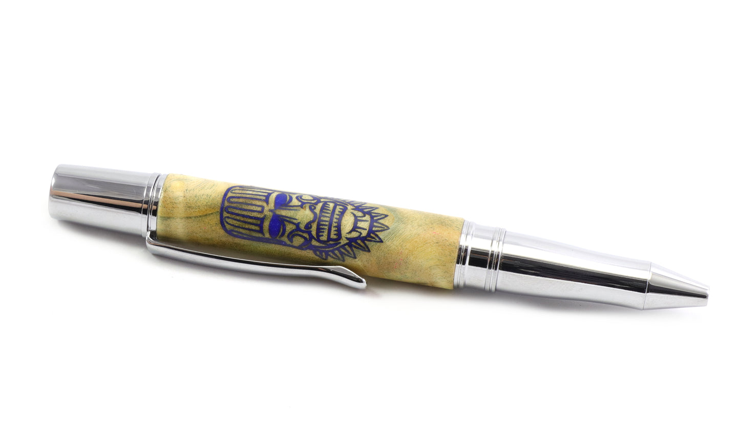 Dyed Wood Tiki Skull Pen