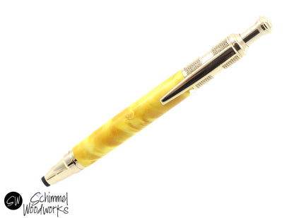 Yellow Burl Gold Click Pen with Stylus