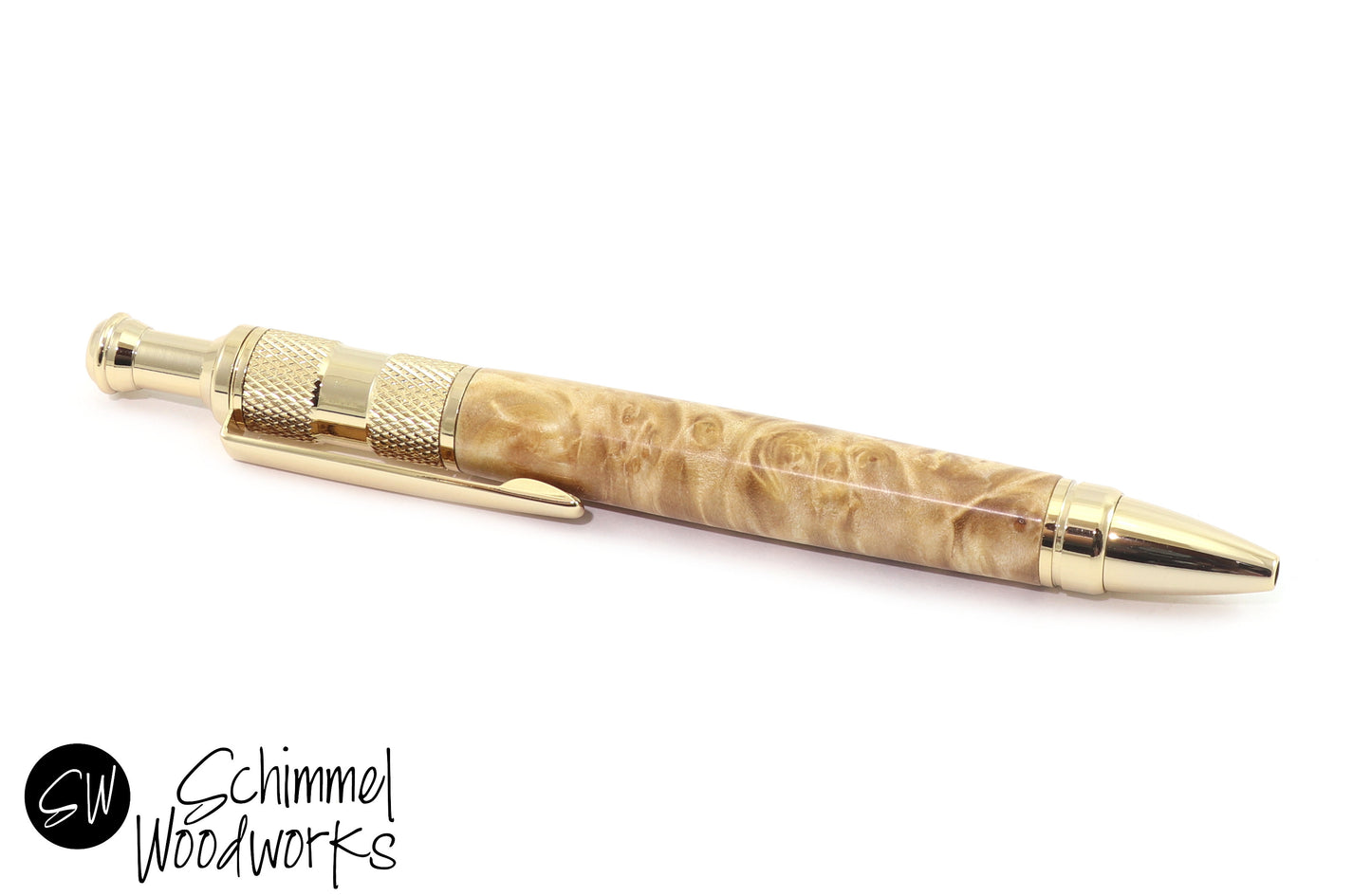Burl Wood Gold Metal Click Pen