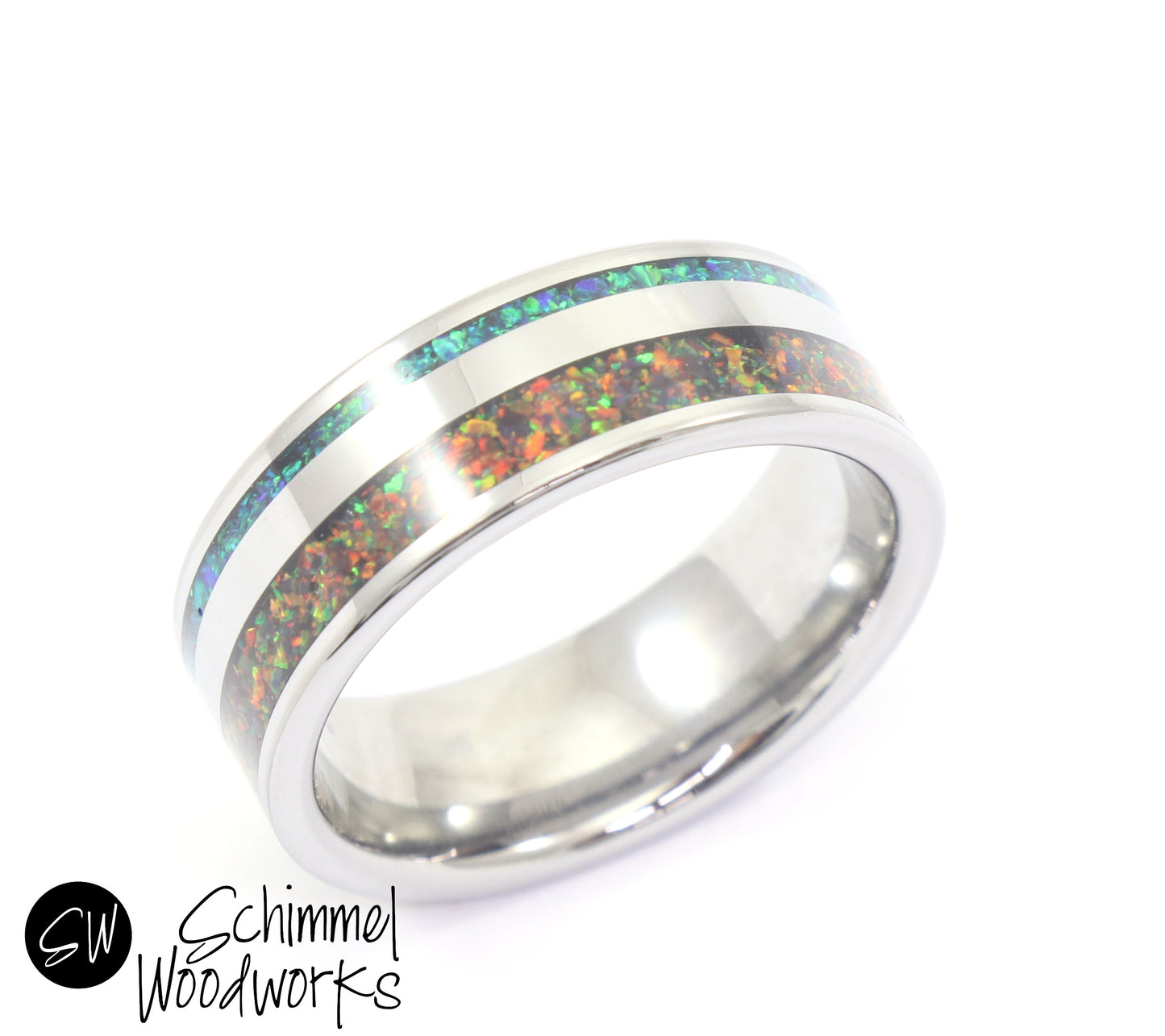 Blue & Rainbow Opal Ring
