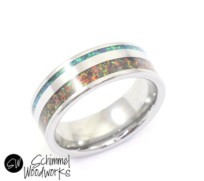 Blue & Rainbow Opal Ring